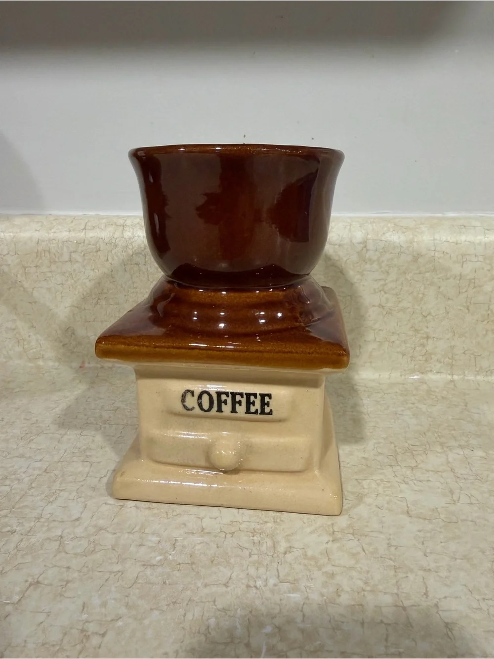 Ceramic Coffee Grinder Canister - Brown and Cream